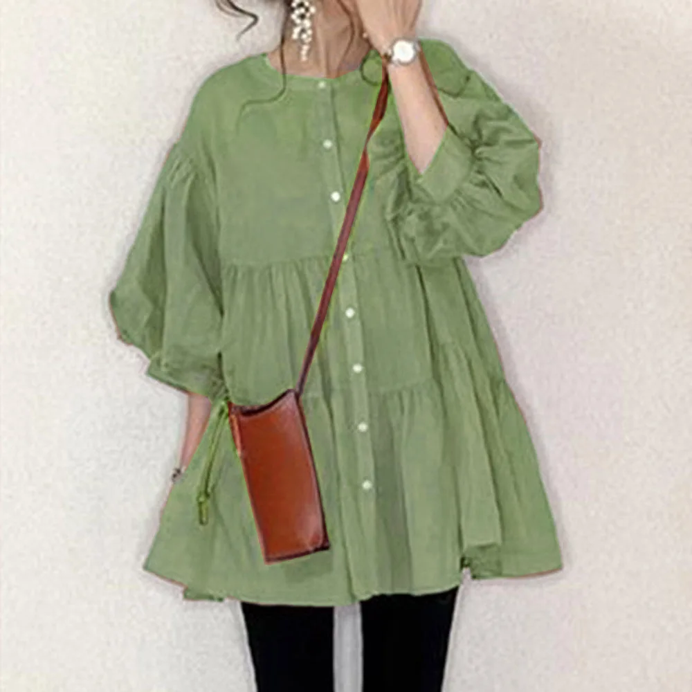 

Новая свободная и стройнящая рубашка с короткими рукавами, средней и средней длины, однотонная, для эффекта похудения.