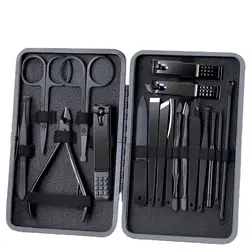 7/10/18 Pcs Classic Black Manicure Set Hand Feet Facial Stainless Steel Accessories, All Black Nail Clippers