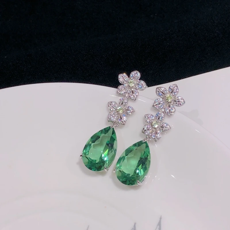 Light Luxury Series Exquisite and Generous Flower Design 925 Sterling Silver Inlaid Green Fluorite Women's Earrings