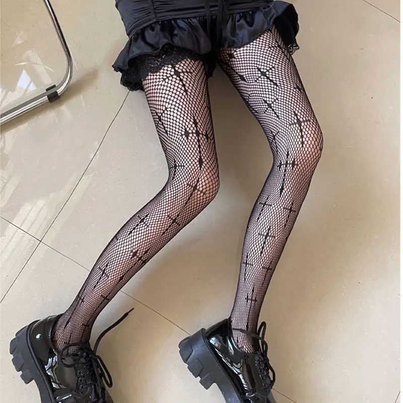 Cross Fishnet Pantyhose Women Tights Gothic Style Lingerie Women Panty Sexy Party Clubwear Pantyhose Tights Luxury Black White