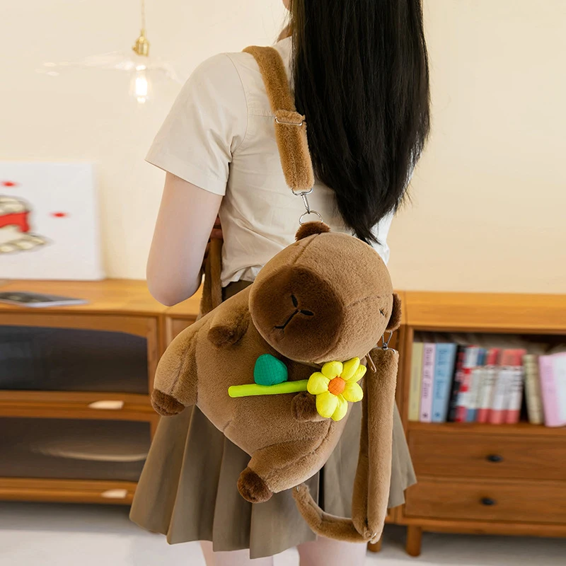 35 ซม.Capybara Plush กระเป๋าเป้สะพายหลัง Kawaii แฟชั่น Plushie ตุ๊กตาขนสัตว์กระเป๋าเด็กกระเป๋าไหล่กระเป๋ามินิกระเป๋าเป้สะพายหลังกระเป๋าสําหรับเพื่อน