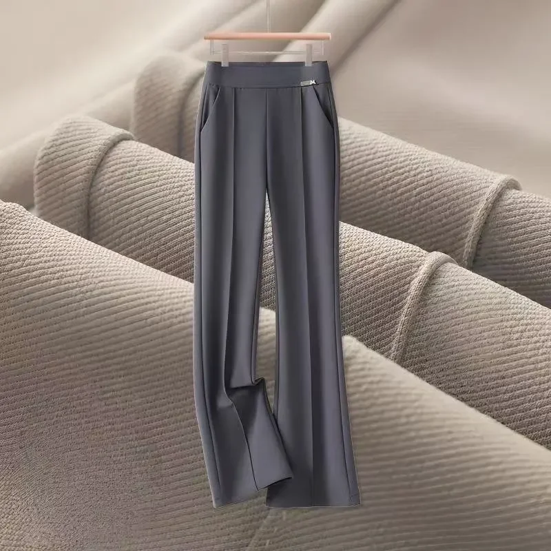 Pantalon drapé élastique à jambes droites pour femmes, nouvelle collection automne, taille haute décontractée, noir, jambes larges et étroites