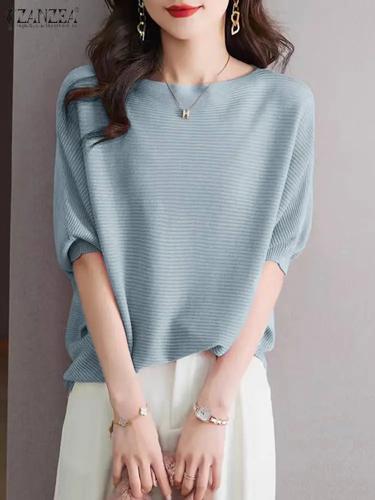 ZANZEA Casual Dolman Sleeve Party Blusas Women Batwing Half Sleeve Blouse 2024 Summer Elegant Round Neck Tops Shirt Loose Tunic