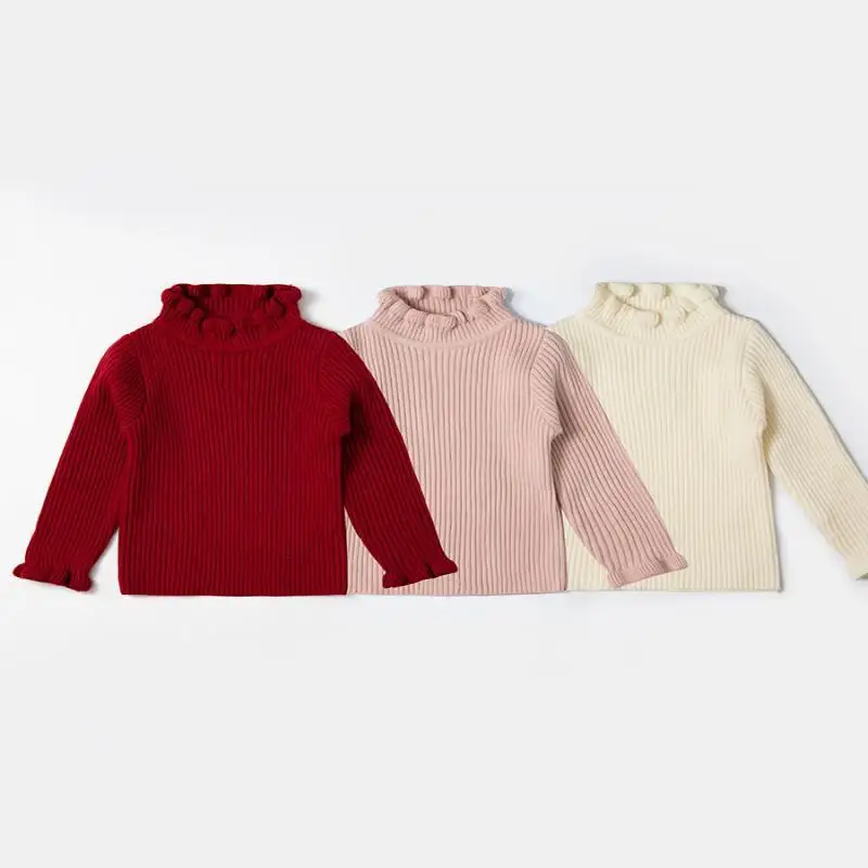 

Вязаный свитер для маленьких девочек, осенне-зимний базовый слой, однотонные топы с высоким воротом и длинными рукавами, удобная детская одежда, От 1 до 3 лет