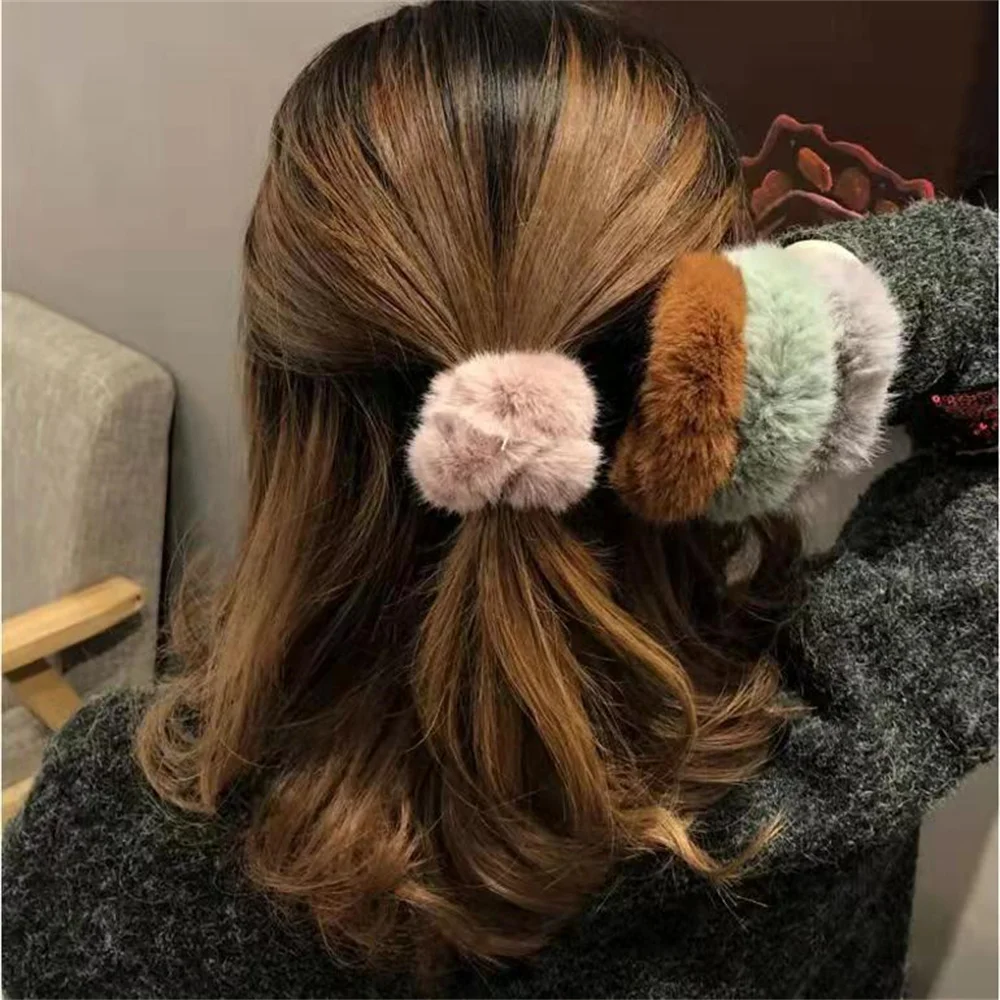 Winter Fluffy Fur Elastic Hair Bands Hair Rings For Women Girls Plush Hair Ropes Hairwear Rubber Band Hair Loop Hair Accessories