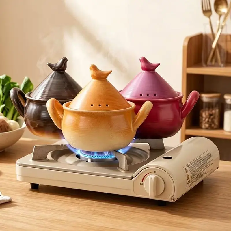 Bird‑shaped Lid Ceramic Casserole Pot Double Handle Heat‑Resistant Clay Pot Gas Stove Household Soup Stew Cooking Pot Kitchen