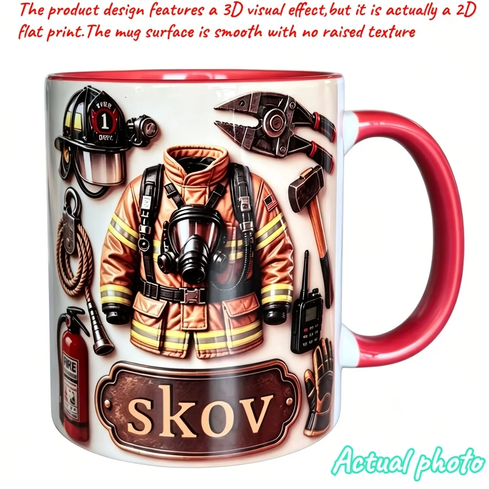 1pc Personalized Custom Name Firefighter Coffee Mug 11oz White Ceramic Cup Microwave Safe 2D Print Gift