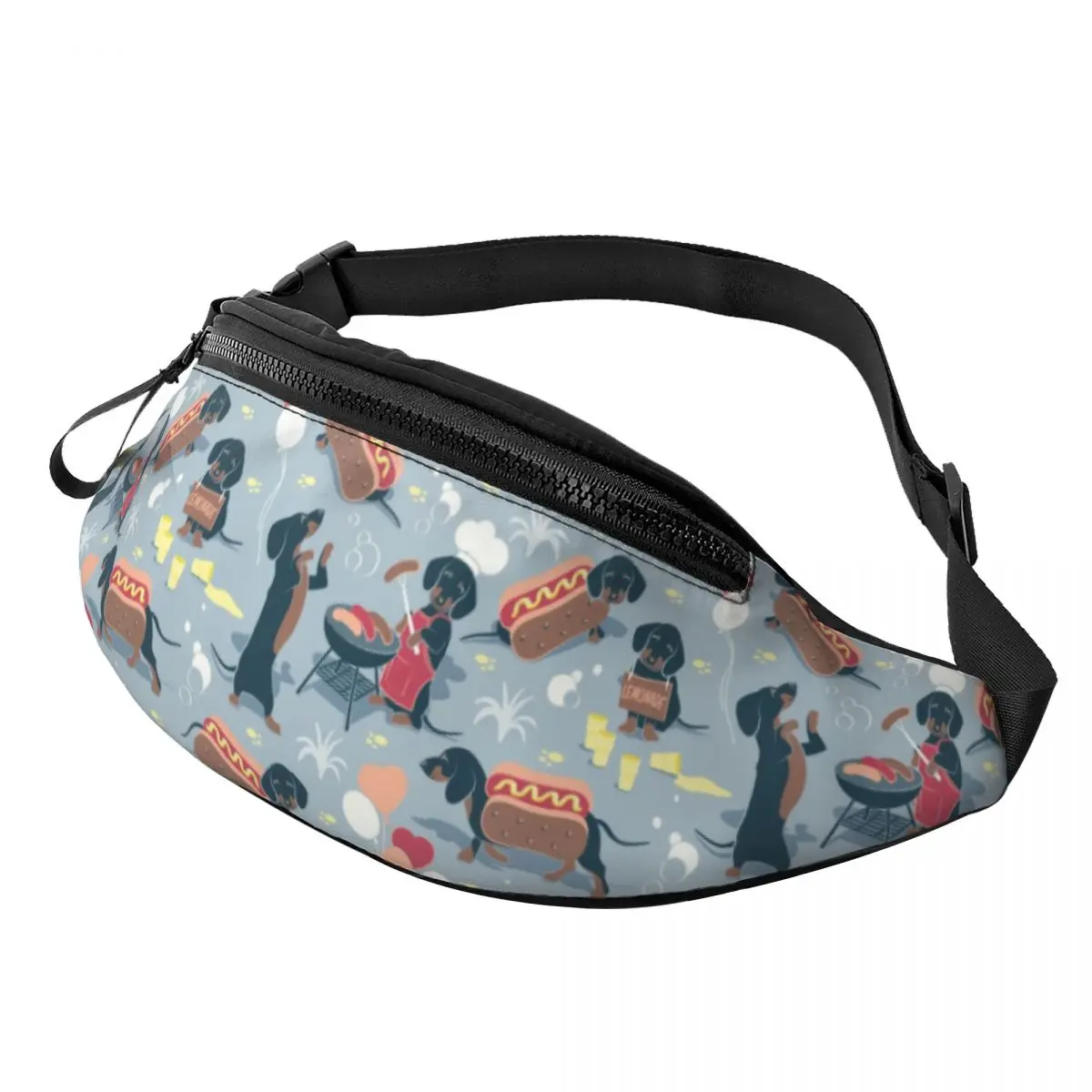 

Custom Dachshund Dogs Fanny Pack for Men Women Cool Badger Sausage Wiener Crossbody Waist Bag Traveling Phone Money Pouch