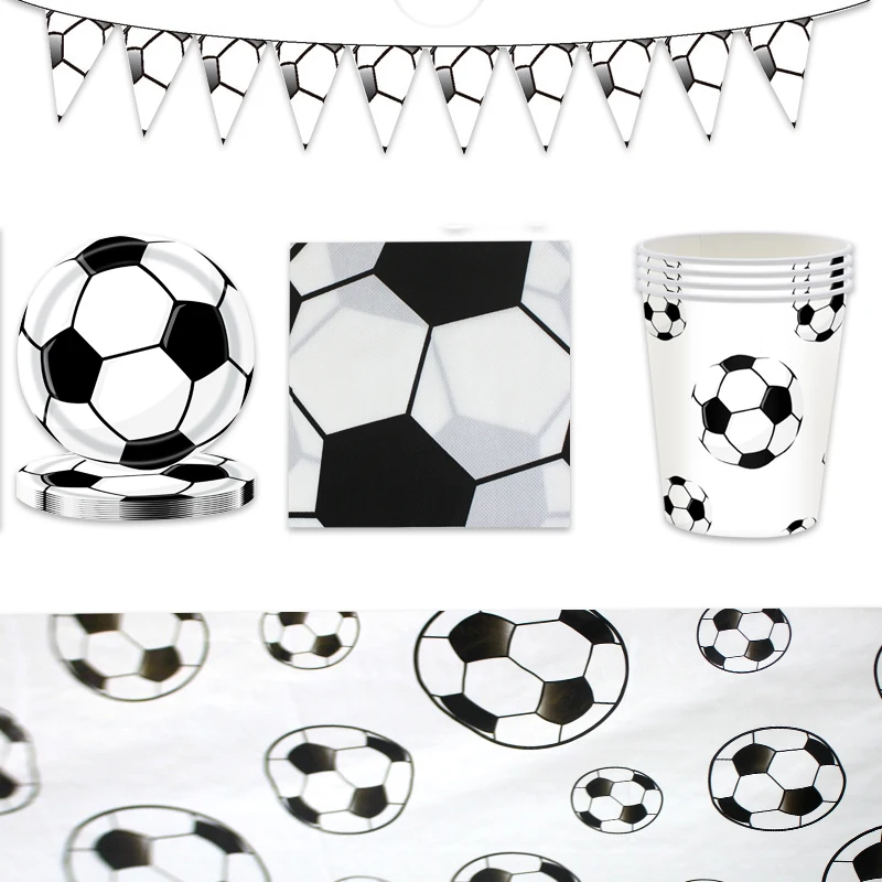 51pcs/lot Football Soccer Theme Tableware Set Banner Birthday Party Flag Plates Decorate Cups Boys Favors Napkins Tablecloth