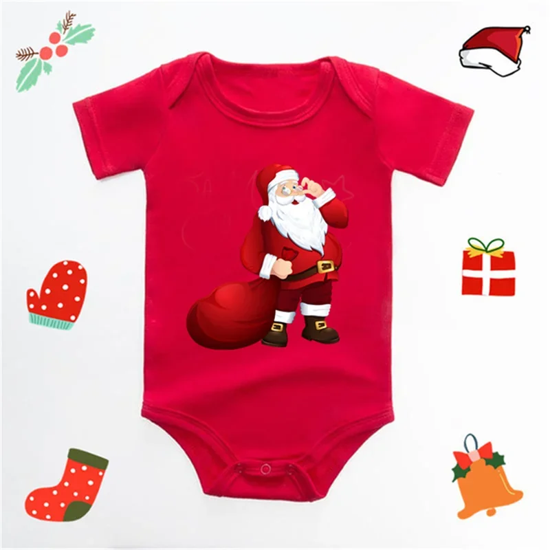 Santa Claus Reindeer Print Baby Bodysuit Short Sleeve Red Newborn Romper Infant Christmas Jumpsuit Baby Xmas Photography Outfit