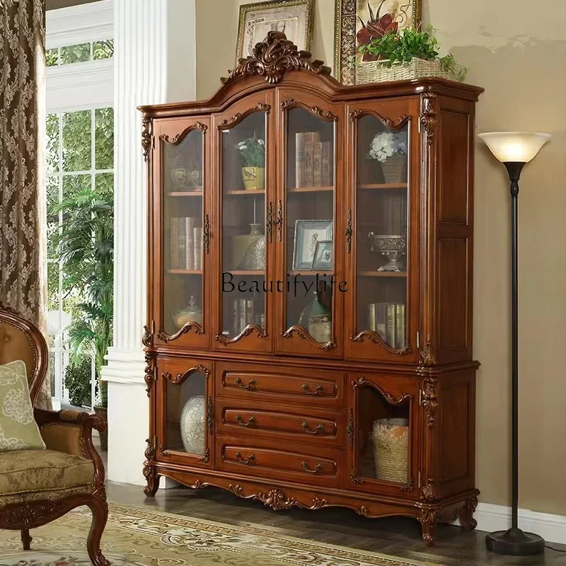 LXAmerican solid wood dining side cabinet, living room four-door partition lockerSSS