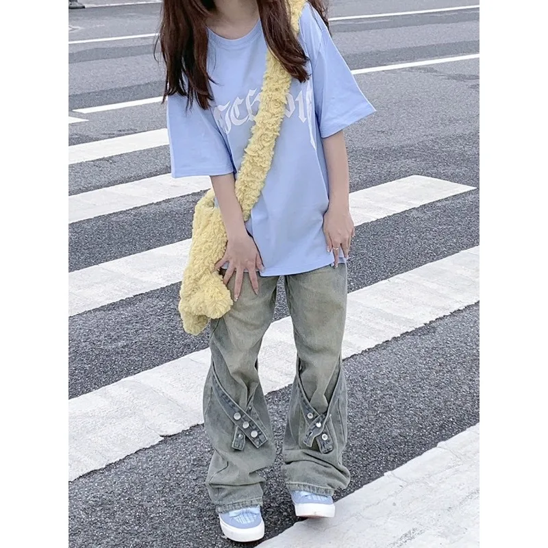 American Vintage Fashion Design Harajuku Jeans New Subculture Hip Hop Wide Leg Pants Women's Loose High Street Straight Pants