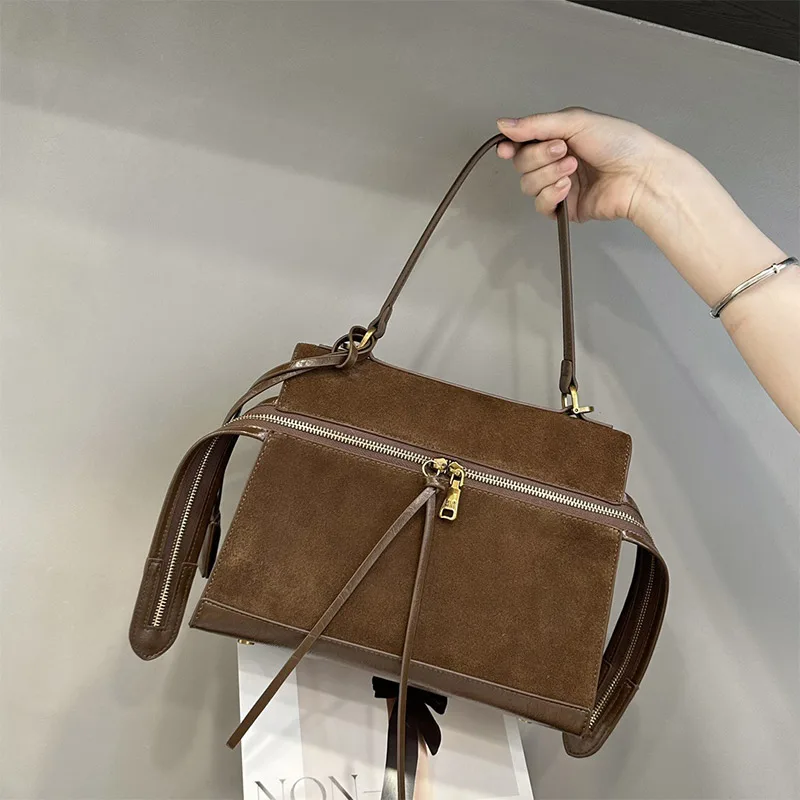 Frosted Leather Retro Hand-held Wing Bag For Women 2024 Winter New Shoulder Messenger Bag Designer Same Style Handbag