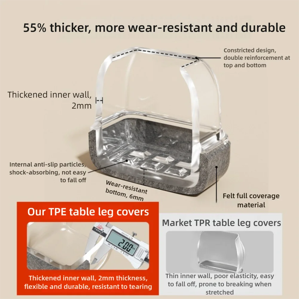 8PCS Wear Resistant Thickened Leg Pad Upgraded Felt Anti-Scratch Chair Leg Cover Silent Chair Pad Floor Protection