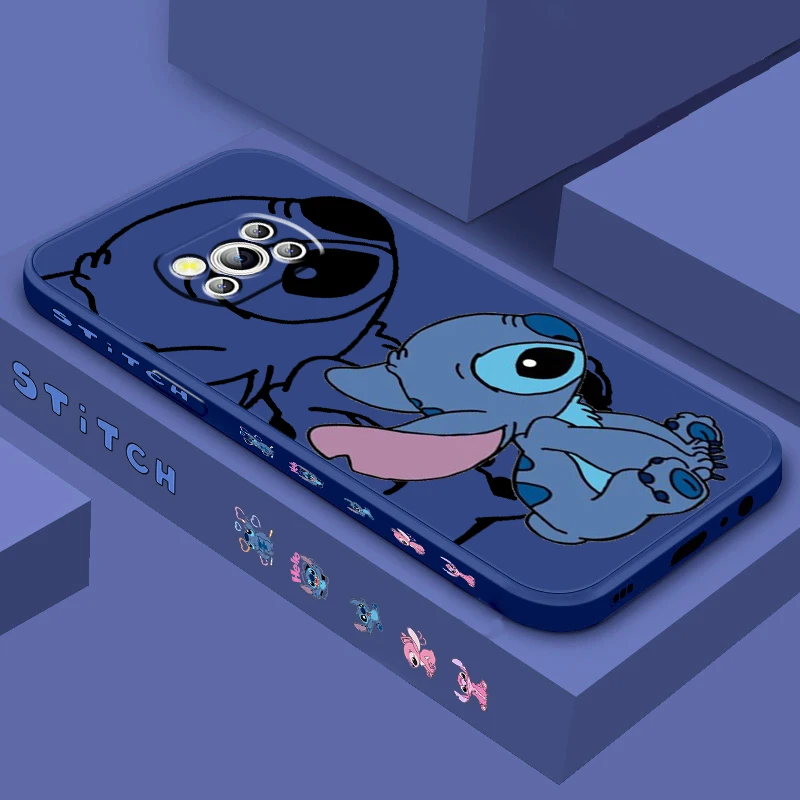 Cartoon Stitch Angel Cute Liquid Left Rope For Xiaomi Mi Poco X6 X5 X4 X3 M6 M5 M5S M4 M3 F5 F4 F3 Pro 5G TPU Phone Case