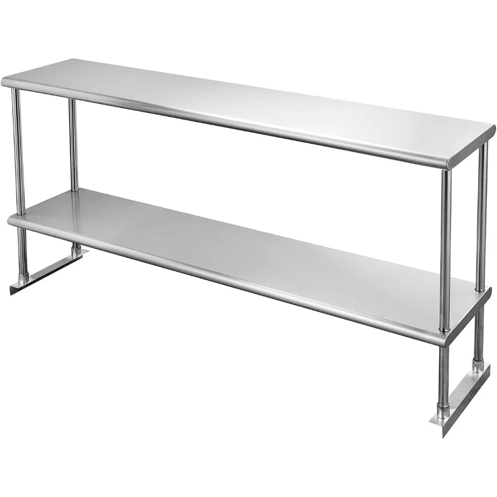 

HALLY Double Overshelf of Stainless Steel 12'' x 60'' Weight Capacity 400lb, Commercial 2 Tier Shelf for Prep & Work Table in Re
