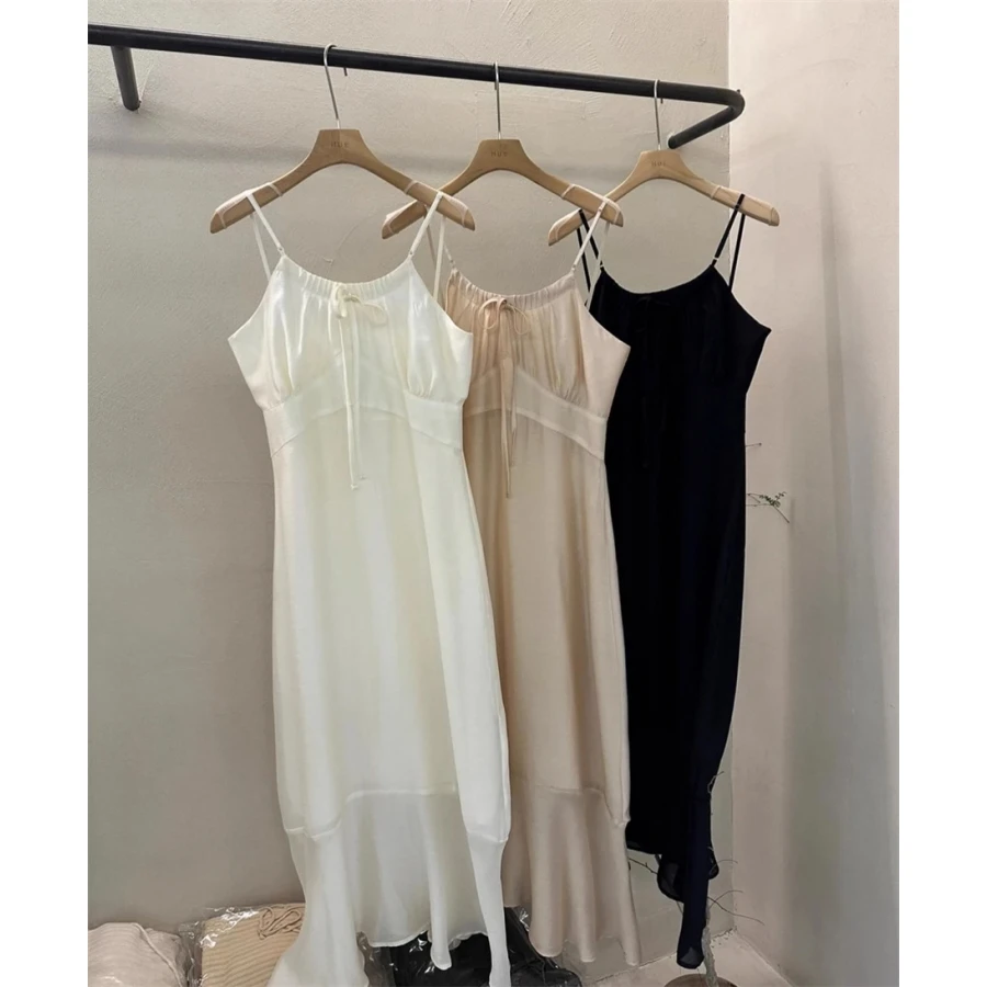 Romantique Dongdaemun été couleur Pure en mousseline de soie fine sangle plissée ter Dr Ele U-Neline Svel femmes Dr