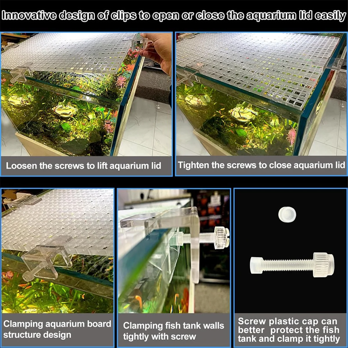 4 Coperchio per acquario Cappuccio per acquario Coperchio superiore Coperchio per terrario Griglia in plastica Pannello per uova Griglia 6 Clip per pannello di copertura per acquario HY