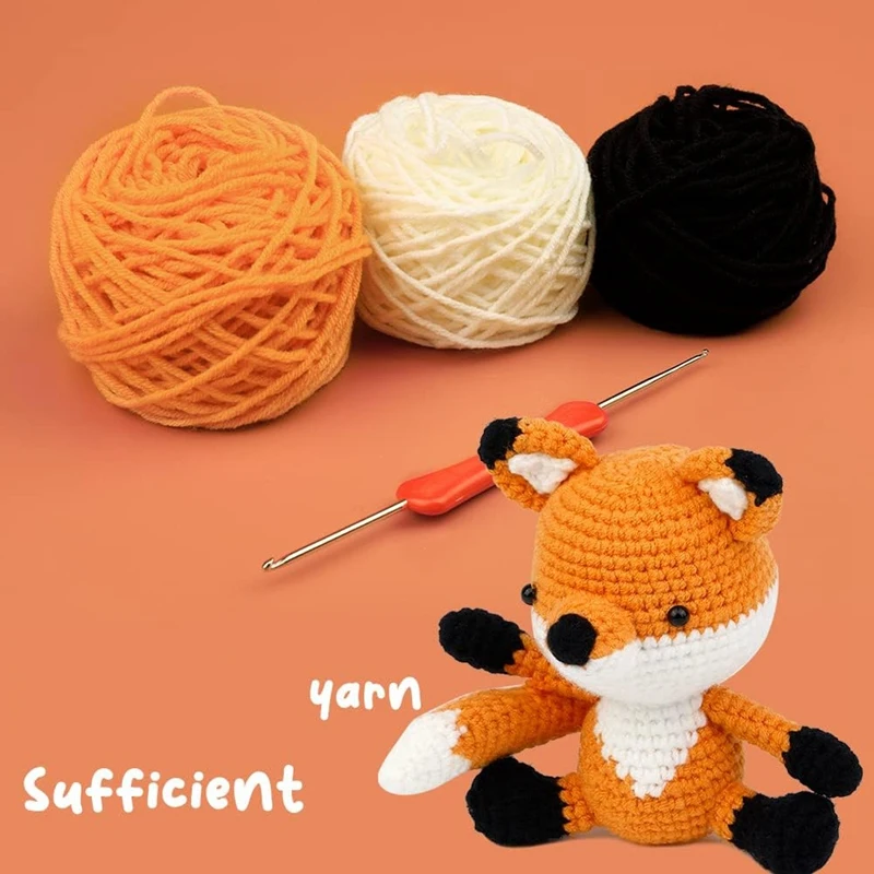 Crochet Kits DIY Animal Cute Fox Crochet Kit With Knitting Markers Easy Yarn Ball,Instructions