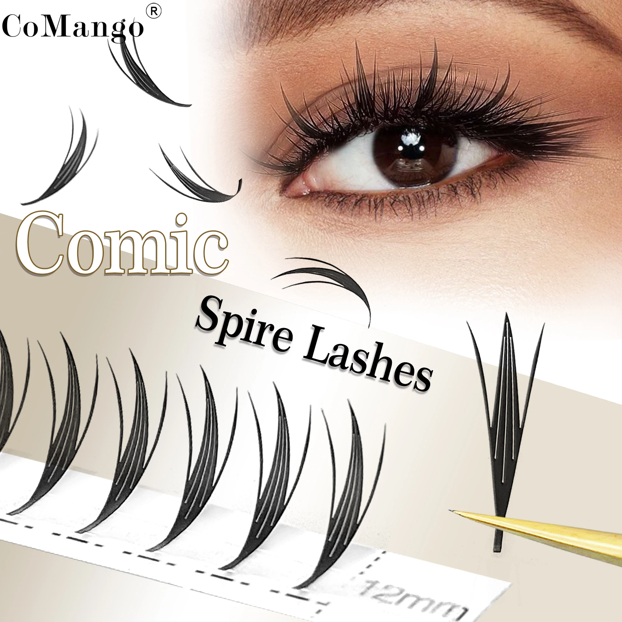 CoMango comic spire lashes light luxury manga feather shape premade fans lash russian volume w shape eyelash extensions