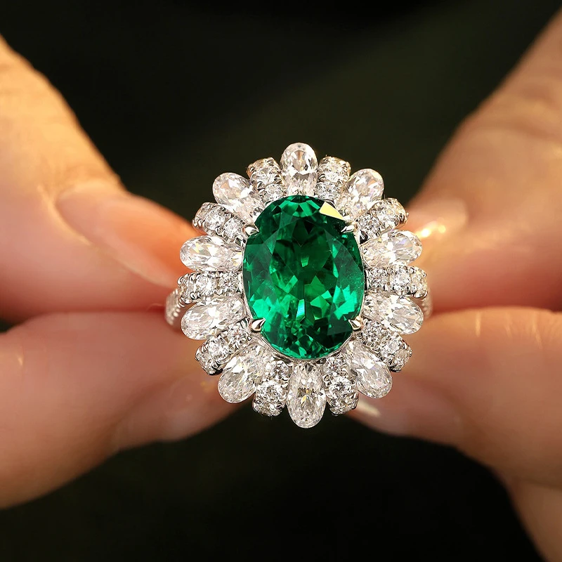 Hotly Promotes Zambian Artificial Cultivation5Carat Emerald Ring Silver Plated18KGold synthetic gemstone women's ring
