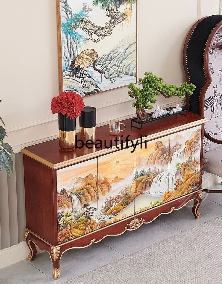 

D80 New Chinese mahogany European style living room entrance dining side decorative cabinet storage tea cabinet