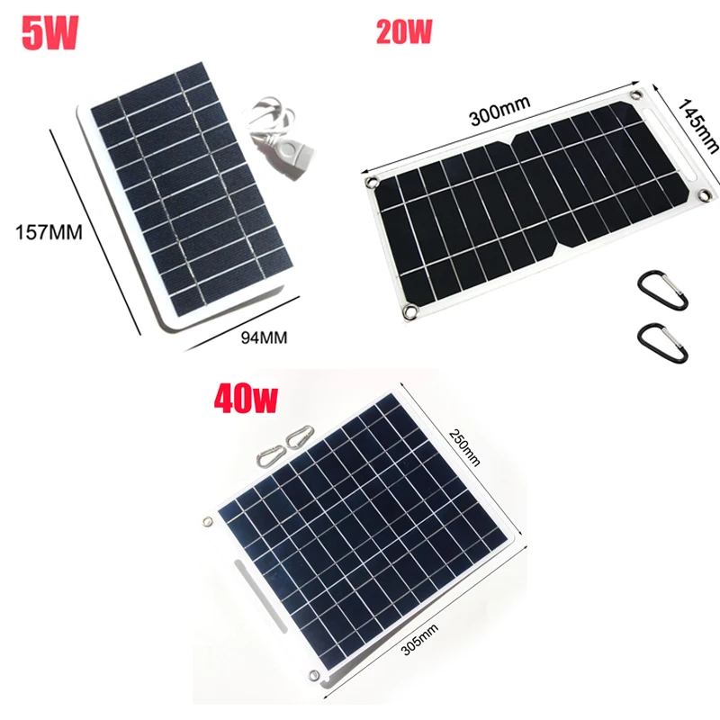 40W Solar Panel 5V Dual USB Polysilicon Portable Outdoor Waterproof  Cell Car Ship Camping Hiking Travel  Phone Charger