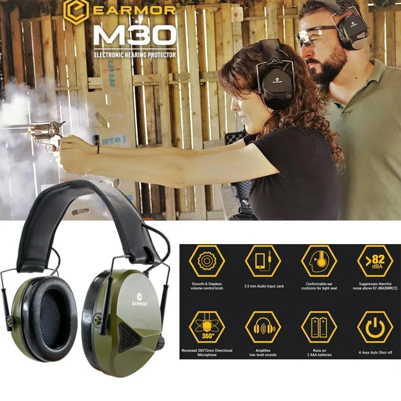 Earmor m30 fone de ouvido de comunicação eletrônica tática/caça ao ar livre tiro proteção auditiva com cancelamento de ruído earmuffs