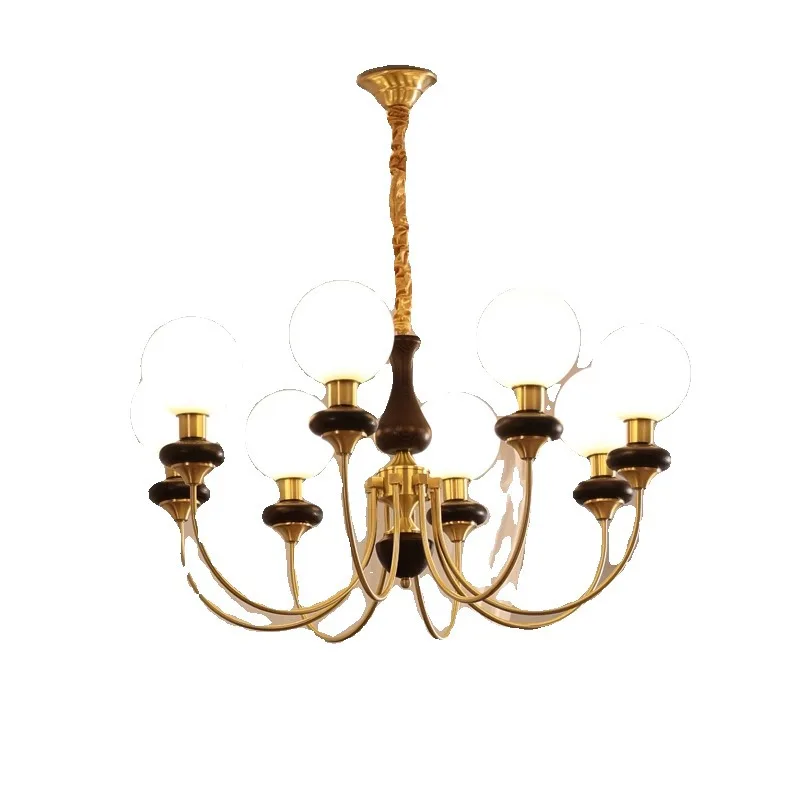 

French medieval living room lamp chandelier dining room lamp magic bean American retro style bedroom lamp walnut color