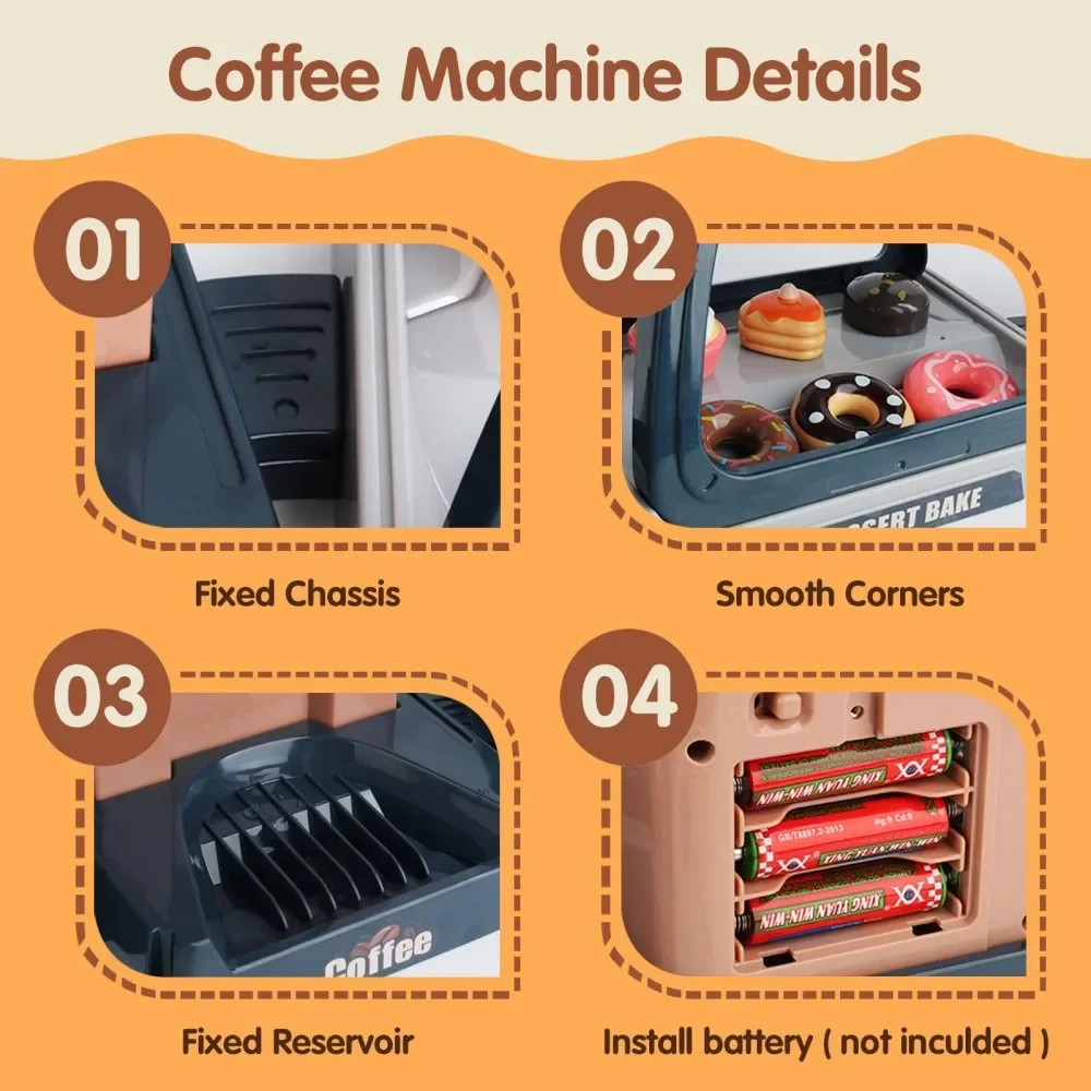 Coffee Machine Set Kitchen Toys Simulation Food Bread Pretend Play Shopping Cash Register For Kids