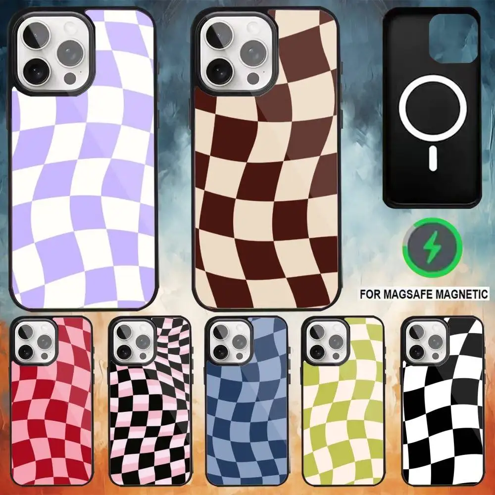 

Stylish Checkerboard Phone Case For iPhone17,16,15,14,13,12,11 Plus,Pro Max Magnetic For Magsafe Wireless Charging