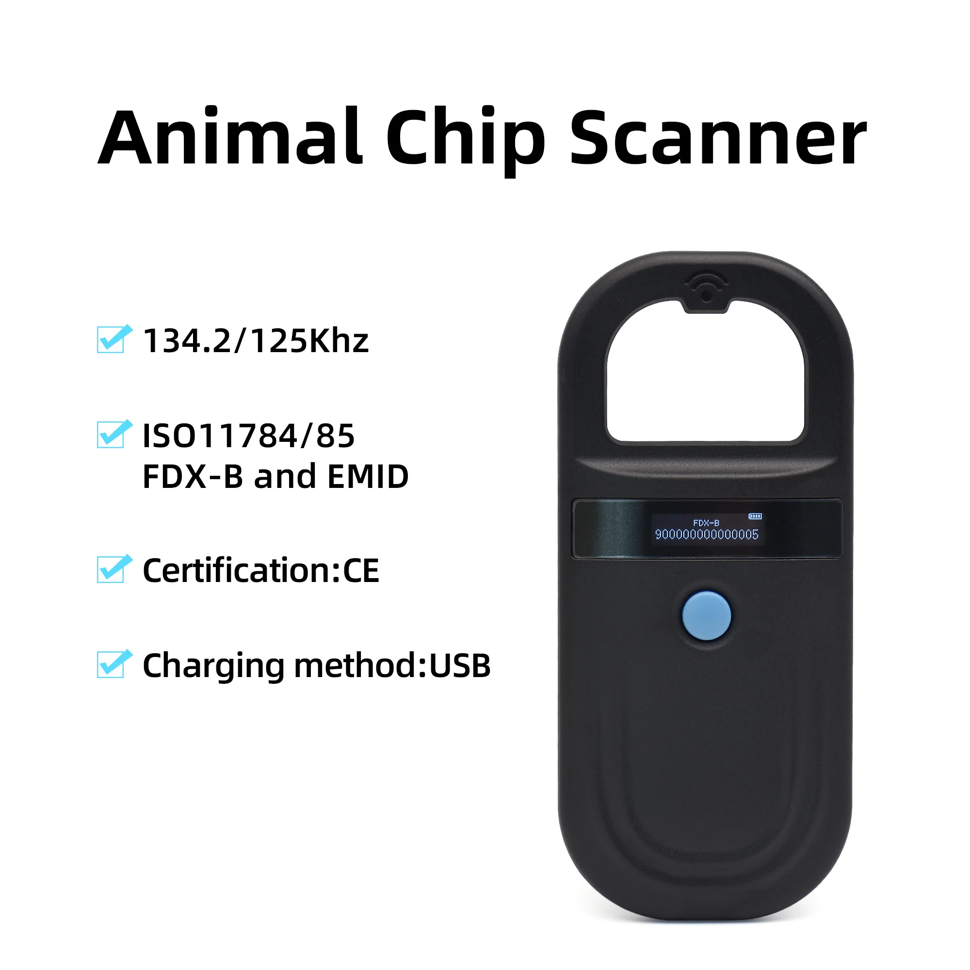 Cute USB 2.0 Animal Chip Reader 134.2kHz 125kHz Dog Cat Pet ISO 11784/85 Microchip Scanner Puppy Identification Rechargeable