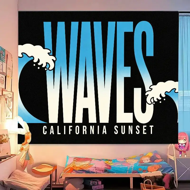 VIKAMA Sunny California Surf Tapestry - Retro Sunset Palm Tree Wall Art