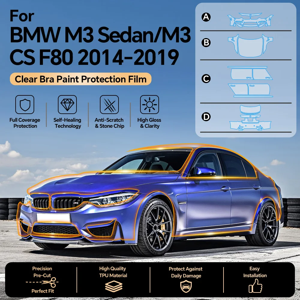 For BMW M3 Sedan CS F80 2014-2019 TPU Paint Protection Film Car Body Clear Bra Anti-scratch Pre-cut PPF Resistant Repairable Kit