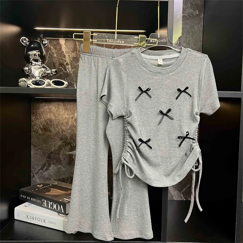 

Girls Summer Short-Sleeve Set Lightweight Bell-Bottom Pants + Short-Sleeve Top 2Pc 2026 New Arrival Fashion Kids Outfit 2-8Y