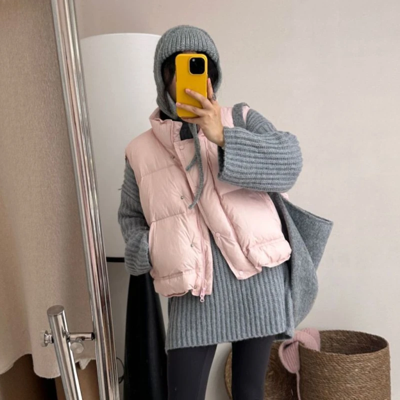 Candy-colored Down and Cotton Women's Jacket with A Stand-up Collar, Thick and Loose Short Style 2025 New Design