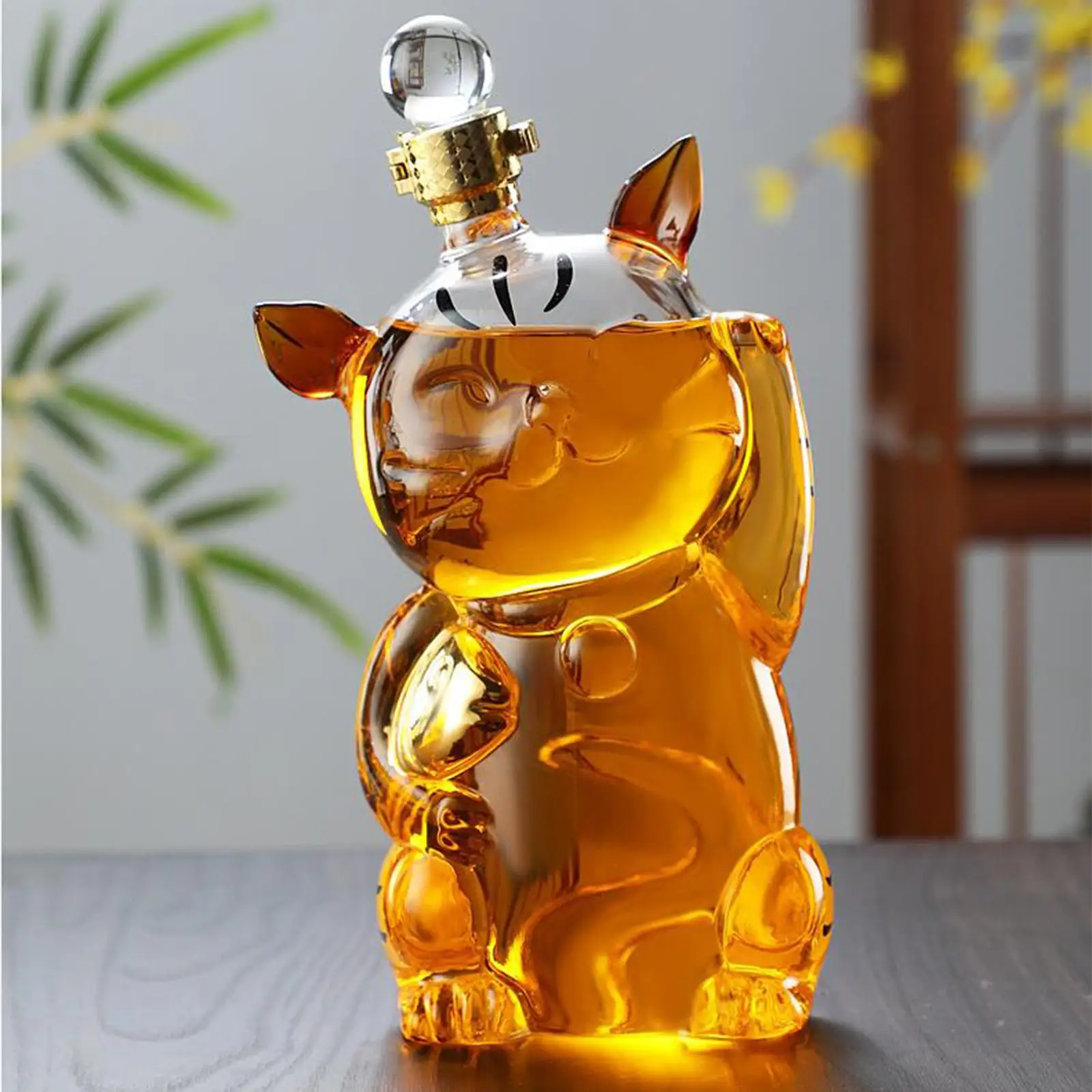 Cat Shaped Large Decanter Glass with Stopper Dispenser Carafe 1000ml Bottle Holder for Restaurant Dining Party Decoration Gift