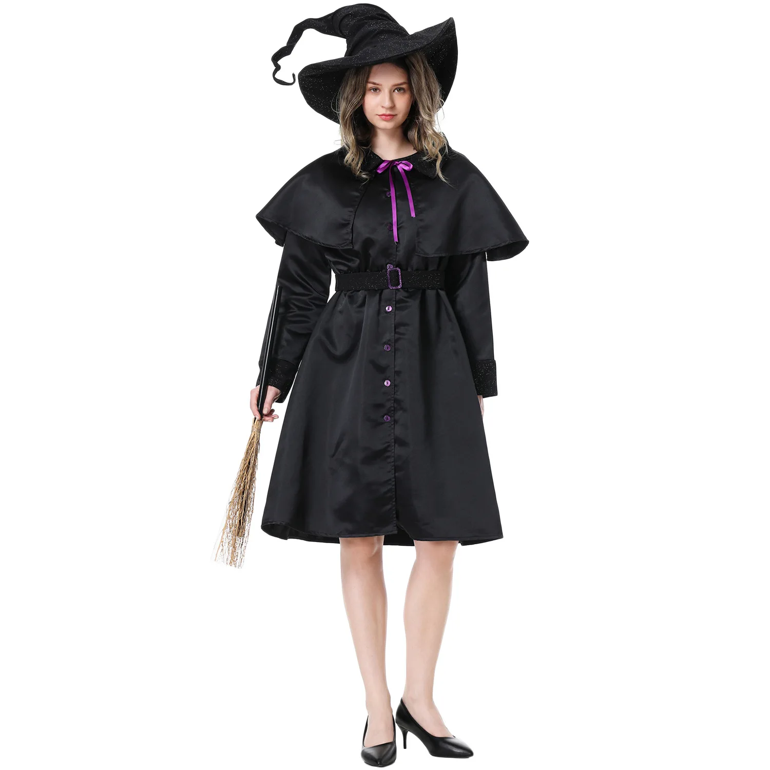 

Black Witch Costume for Adult Women Purim Halloween Party Gothic Wizards Fancy Dress