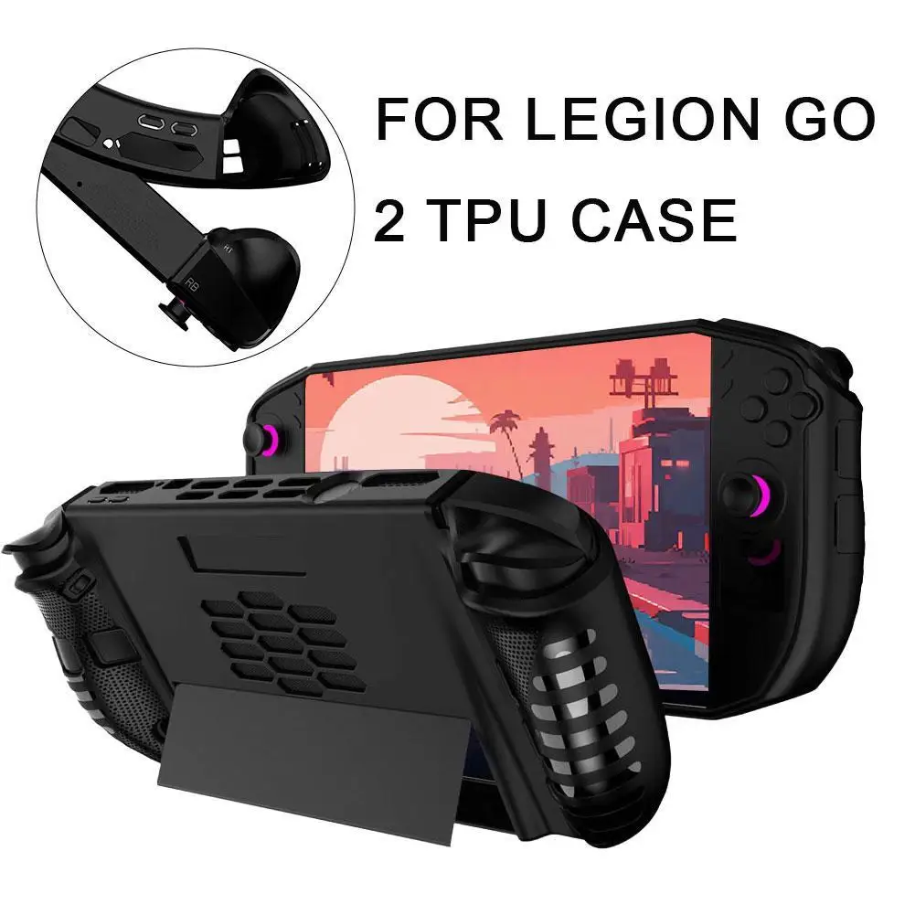 Pour Lenovo Legion Go 2 �tui de protection avec poign�e en TPU antichoc antid�rapant housse de protection compl�te avec b�quille �tui souple en TPU