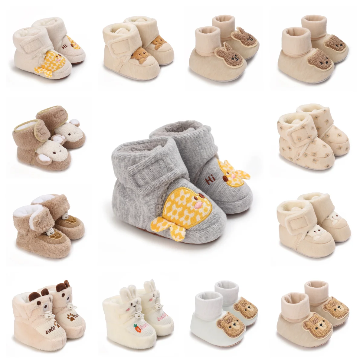 Cute Winter Newborn Cotton Shoes Outdoor Anti Slip And Warm Baby Walking Shoes Children\'s Plush Snow Boots