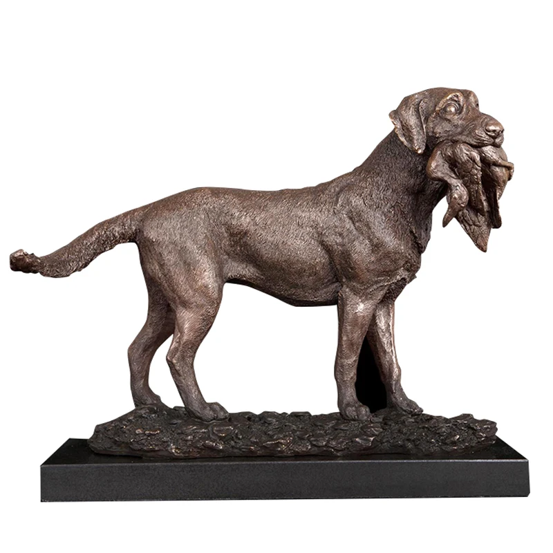 XZ-039 Hunting Dog With Prey Bronze Statue Bronze Metal Art Animal Dog Figurines For Indoor Decoration Copper dog