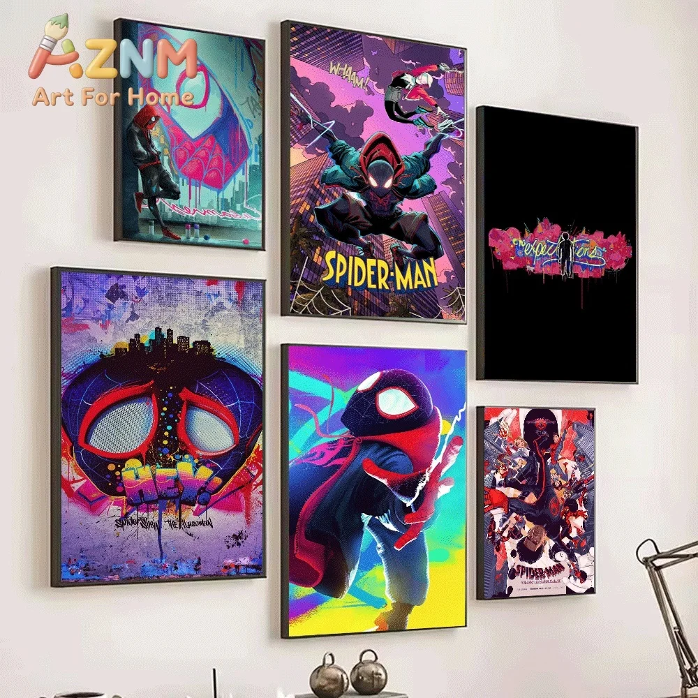 Spider Man Into The Spider Verse Canvas Wall Art No Frame Miles Morales Superhero Movie Poster Print Home Bedroom Living Room - view 4