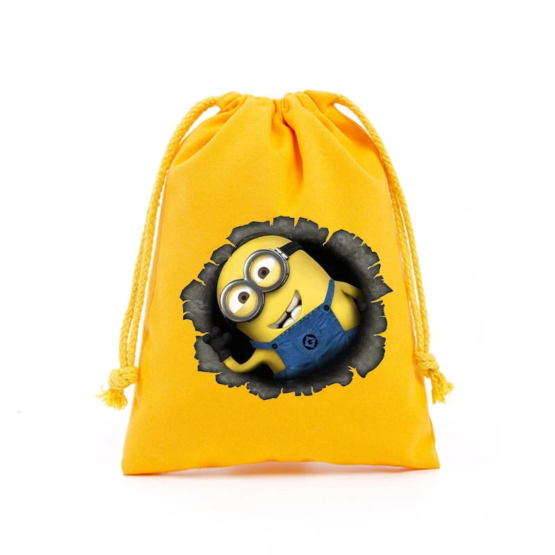 Despicable Mes Minionss Drawstring Pocket Movie Cartoon Print Sport Kids Child\'s Student Cute Portable Party Hand Bag Gift Pouch