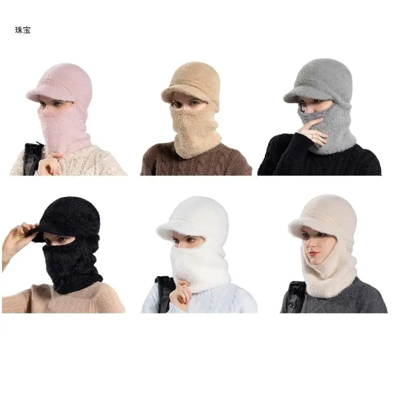 

X5QE Furry Balaclava for Outdoor Activity Hat with Neck Warmer Hat Pullover Unisex Hat Furry Skull Caps 2000s