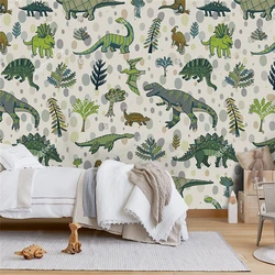 custom Little dinosaur cartoon wallpapers for children's room boy girl bedroom simple photo mural wallpapers home decor Stickers
