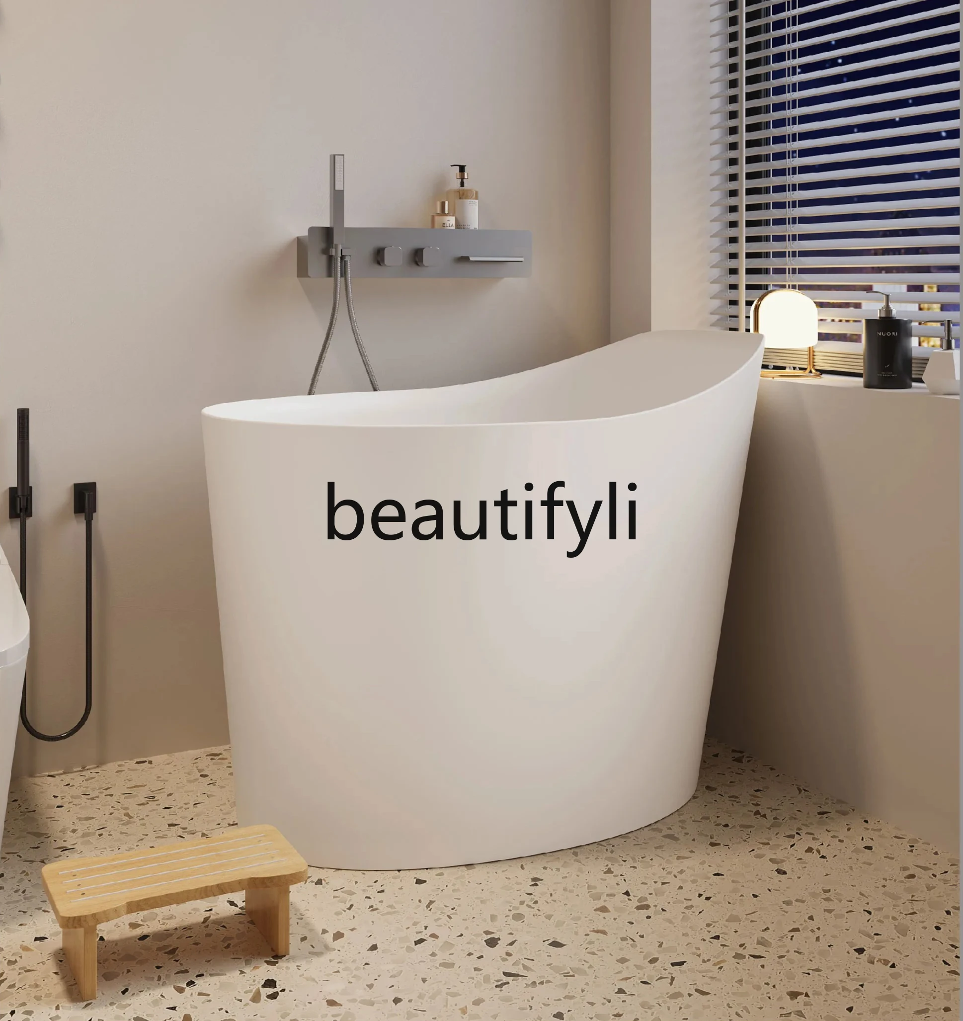

Pure PMMA polymer artificial stone freestanding bathtub Home stay Small apartment Art small bathtub