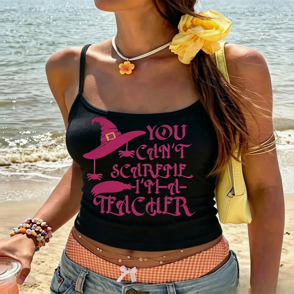Boot-Scootin’ Spooky Western Ghost Graphic Cami Top – Cute Halloween Cowgirl Tank for Beach Days & Fall Parties
