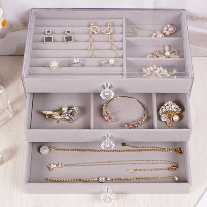 3 Layers Jewelry Display Box Earrings Necklace Bracelet Rings Organizer Storage Container Clear Acrylic Drawer Jewelry Tray