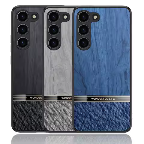 PU Leather wood Case for Samsung S23 Ultra Galaxy S22 Plus S21 + Case Fashion Slim Protect camera Cover Fundas