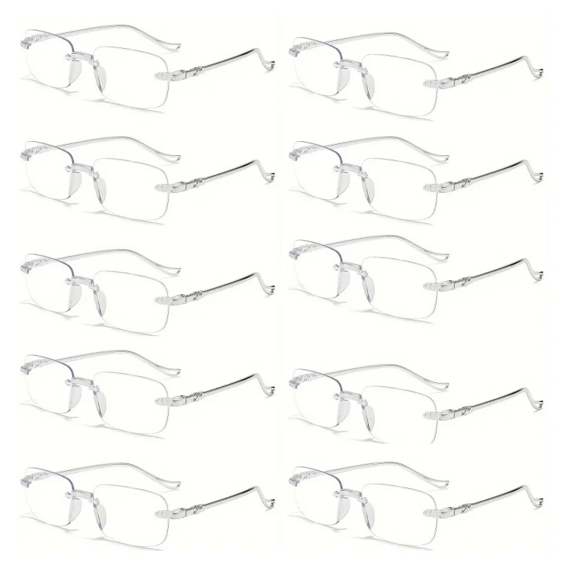 

10PCS Anti Blue Light Rimless Reading Glasses For Women Men Metal Square Frame Presbyopic Glasses Computer Spectacles